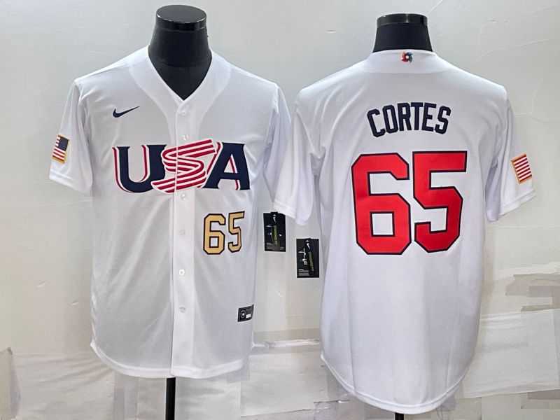 Men 2023 World Cub USA #65 Cortes White Nike MLB Jersey3